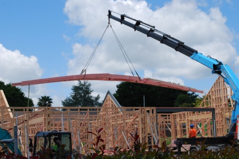 The Trusses Being Lifted Ready To Install